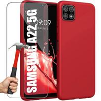 Silicone Case - BOOLING - for Samsung A22 5G - Red - Shockproof - Flexible - with 2 Tempered Glass raudona