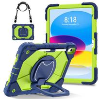 For Apple iPad (2022) 360° Rotating Grip Heavy Duty Protection Stand TPU+PC 3in1 Anti-knock Shockproof Tablets PC Case iPad (2022) tamsiai mėlyna spalva