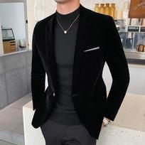 Rudeninė aksominė vestuvinė suknelė Paltas Vyriškas švarkas švarkas Madingas laisvalaikio kostiumas Striukė Stage DJ Vyriški verslo švarkai Veste Costume Homme L juoda