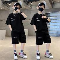 Boys' Summer Suits, Big Children's Clothes, Summer Boys' Sports Short-sleeved Suits 170 juoda