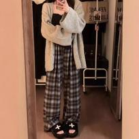 Lazy Style Casual Pants In Autumn and Winter New High-waist Loose Drape Wide-leg Straight Pants S