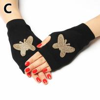 Women's Black Hand Warmer Fingerless Mittens Winter Knitted Gloves Sparkling Touch Screen