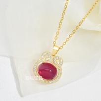 Ruby Safety Lock Necklace Women'S Retro National Tide Simple And Versatile Personality Inlaid Pendant Exquisite Collarbone Chain