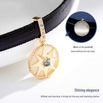 Korean Black Leather Compass Choker Necklace for Women