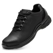 New standby automatic buckle first layer cowhide ultra-light black low-top physical running outdoor sports men's leather shoes training 36