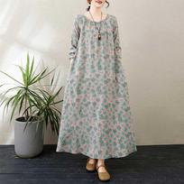 New Round Neck Lazy Dress Minimalist Long Sleeve Extra Long Dress Vacation Style L