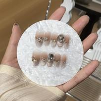 Nude Color Gradient French Wide Light Cat Eye Pearl Piles Large Round Diamond Wild Gilt Wear Armor XS