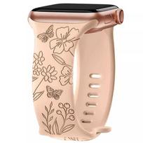 Bracelet for Apple Watch Series Ultra 1/2/3, 11 10 9 8 SE 7 6 5 4 3 2 1 46mm-45mm-44mm-42mm-49mm Silicone Butterfly Pattern - Nude