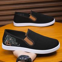 Summer new cloth shoes men's Guochao breathable one-pedal lazy shoes Pixiu embroidered black soft-soled driving shoes 38