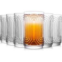 Set of 6 Vintage Glassware - 14 oz Water Drinking Glasses, Art Deco Ripple Glass Cup, Cocktail Glasses