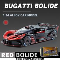 1/24 Scale Bugatti Bolide Alloy Sport Car Model Diecast Metal Toy Racing Vehicles Sound and Light Toy Collection Gift for Childrens raudona