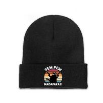 Vintage Retro Black Cat Pew Pew Madafakas Knit Hat Beanie Autumn Winter Hat Warm Polyester  Casual  Caps for Unisex Women One Size