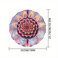 Vibrant 10-inch Mandala Wind Spinner – 2D Kinetic Metal Art with Colorful Floral Design, 360° Rotating Hook for Garden 01A