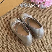Ballet single shoes women's sweet bow red silk small leather shoes round head high heel Mary Jane single shoes women 39