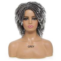 Sintetinės garbanotos pintos perukai moterims Locs Nėrimo Twist plaukai Trumpas Afro perukas Moteriškas Dreadlock perukas Ombre raudonmedžio spalvos Kasdienis black