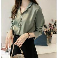 Women's 2023 Retro Long-Sleeve Satin Blouse M