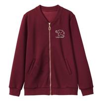 2024 Women's Versatile Elephant Embroidered Sequin Zip-Up Cardigan - Long Sleeve, Solid Color XL vyno raudonos spalvos