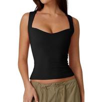 European & American Style Sleeveless Square Neck Crop Top - Casual Hot Girl Vest Extra Small (XS) juoda