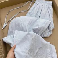 Korean Style Plus Size Pink Bow Embroidered High Waist Loose Straight Leg Summer Pants for Women XL rožinė