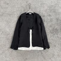 Clearance: Black & White Silk Spliced V-Neck Coat - Detachable, Retro-Inspired, Wide-Leg Western Style. Small juoda