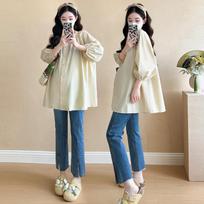 Spring 2025 Maternity Babydoll Shirt - Loose, Slimming Mid-Length Top for Pregnant Women Medium