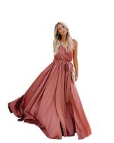 2020 Summer Women's Bohemian V-Neck Sleeveless High Slit Maxi Dress Small rožinė