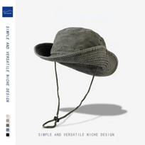 Blue Cowboy Bucket Hat with String  Men Denim Beach Sun Hat for Women Outdoor Hiking Couple Bob Panama Summer Fisherman Hat gray