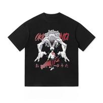 Japanese Retro Animation Printing Summer Tide Brand T-shirt Men's and Women's American Heavy Cotton Loose Short Sleeves S