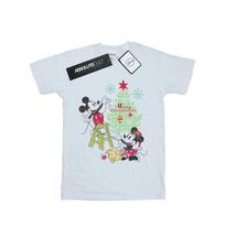 Disney Womens/Ladies Mickey And Minnie Christmas Tree Cotton Boyfriend T-Shirt S balta