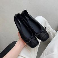 Sheepskin version~ Bow light mouth ballet single shoes women's versatile square head gentle flat grandma shoes 35