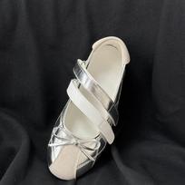 Leather version~ Sports ballet shoes women's bow Velcro silver Mary Jane shoes women's moral training single shoes 35