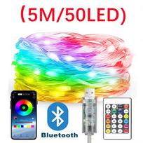 Bluetooth USB LED girlianda su lemputėmis WS2812B Dreamcolor RGBIC Pasidaryk pats vakarėliui, festivaliui, eglutei, vestuvių dekoravimui, girliandos lempa 5m blue