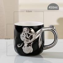 Galvanizuoto aukso keramikinis kavos puodelis, pusryčių pieno puodelis, didelės talpos, reljefinis trimate rožės ornamentu, vandens puodelis, dovana 450ml white