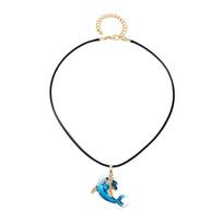 Rhinestones Dolphin Pendant Necklace for Women Adjustable Length Neckchain Choker Lightweight Comfortable Accessory 1