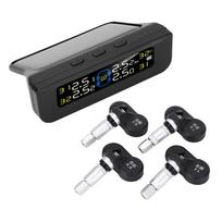 Tire Pressure Monitoring System Wireless Solar TPMS Tyre Pressure Monitor with 4 Sensors LCD Display for Car