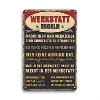 Vintage German Metal Workshop Rules Sign -  Werkstatt Regeln  Retro Tin Plaque for Garage,Vintage Metal Tin Sign 20x30cm（7.8x11.8inch）