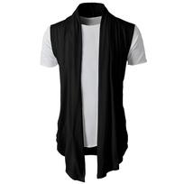 Men Sleeveless Cardigan T Shirt Casual Slim Fit Dress Shirts Formal Tops L juoda