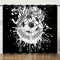 Football Graffiti Art Pattern Sports Children Shading Polyester Material Darkening Curtain for Family Room Kids Bedchamber Decor Hook W65X60H(cm)X2Pcs&Grommet Top