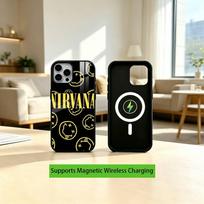 LOGO Nirvana Rock Singer B-Band Gift Phone Case For iPhone17,16,15,14,13,12,11 Plus,Pro Supports Magnetic Wireless Charging iPhone14PROMAX black