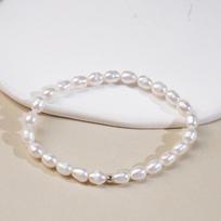 2025 Women's Natural Freshwater Pearl & Millet Bead Bracelet, Non-fading, Elastic Cord, Simple Light Luxury Style white