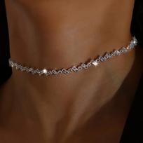 Versatile Adjustable Rhinestone Rhombus Choker Necklace sidabras