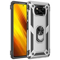 Skirtas Xiaomi Pocophone Poco X3 NFC dėklui, smūgiams atspariam šarvų stovo laikikliui, automobilio žiediniam telefono dėklui, skirtas Mi Poco X3 Pro galinis dangtelis For Poco X3 sidabras