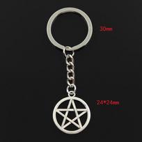 Madingas 30 mm raktų pakabukas Metalinis raktų pakabukas Raktų pakabukas Juvelyriniai dirbiniai Antikvariniai sidabro spalvos dengti žvaigždės Pentagrama 24x24mm pakabukas sidabras