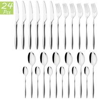 24Pcs Silver 304 Stainless Steel Cutlery Set Knife Fork Tea Spoon Dinnerware Tableware Set High Quality Silverware Party Kitchen Flatware sidabras