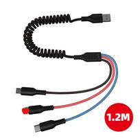 Fonken 3 viename spyruoklinis USB laidas 3A tipo C laidas 2.4A mikro USB IOS įkrovimo laidas, skirtas Huawei Xiaomi Samsung 1.2M black
