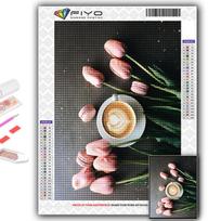 Diamond Painting Tulips And Coffee Embroidery Cross Stitch Rhinestone Home Decor Full Round 20X30CM black