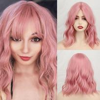 MERISIHAIR moteriškas madingas trumpas banguotas perukas su kirpčiukais Sintetinio pluošto pečių ilgio rožinis perukas kasdieniam dėvėjimui Cosplay 4/27HL orange