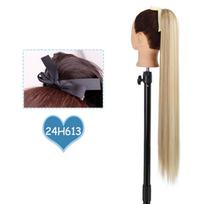 MERISIHAIR Sintetinis ilgas, banguotas arklio uodegos apvyniojimas natūraliu plaukų priauginimu juodai rudas blondinas 55 cm black