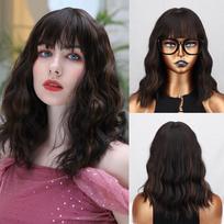 MISS WIG Pečių ilgio rudas mišrus blondinis banguotas perukas su kirpčiukais, sintetinio pluošto kasdieniam dėvėjimui natūralus banguotas perukas moterims