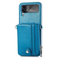 Piniginė Odinis Telefono Krepšys Telefono Dirželis Dėklas Samsung Galaxy Z Flip 4 5g Flip4 Flip3 Flip 3 Zflip4 Kortelių Laikiklis Viršelis for Samsung Z Flip 4 mėlyna